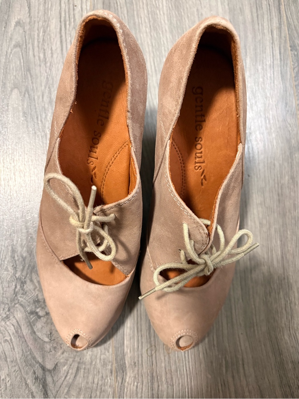 gentle souls Blush Suede Lace-Up Peep-Toe Heels